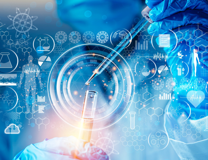 This is a cover photo that showcases a guy in a lab holding a test tube and a needle. The guy is wearing a mask and a labcoat. more illustrations on the photo contain chemistry icons and tools. The photo is associated with a case study about how a chemical corporation reduced its hackability by 70% in 3 months with Autobahn Security.