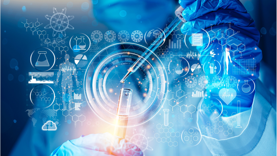 This is a cover photo that showcases a guy in a lab holding a test tube and a needle. The guy is wearing a mask and a labcoat. more illustrations on the photo contain chemistry icons and tools. The photo is associated with a case study about how a chemical corporation reduced its hackability by 70% in 3 months with Autobahn Security.