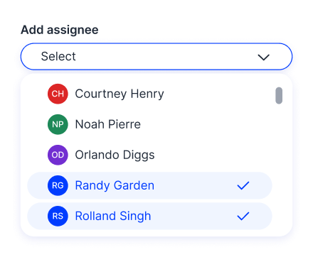 A screenshot from the Autobahn Fit platform depicting a dropdown that lets users assign asset owners by name.